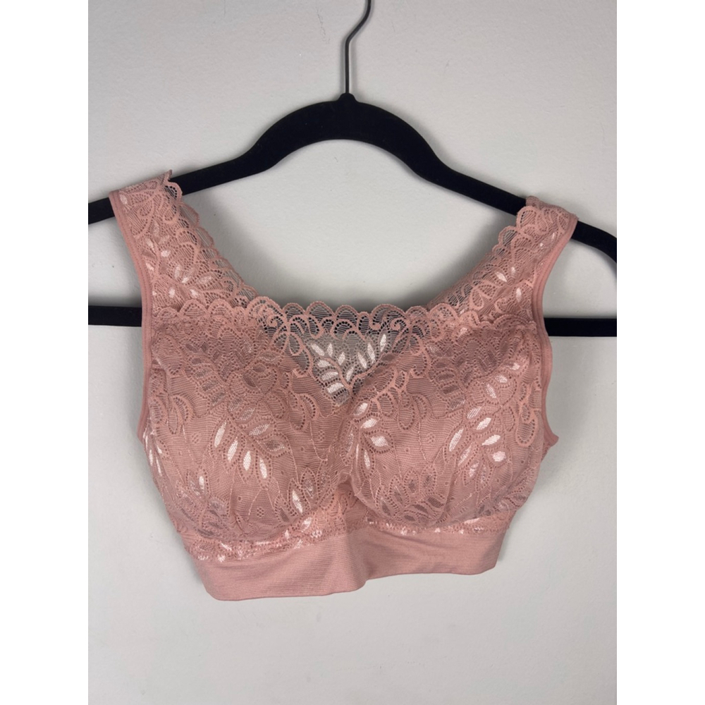 Breezies Lace Back Closure Bra Small Blush Pink Wireless Comfort Support Bralet